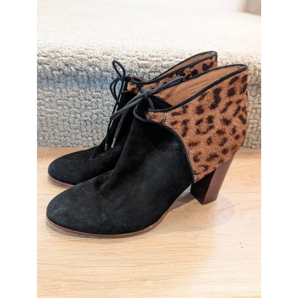 Madewell x Sezane Suede Calf Hair Leopard Ankle Boots Tie-Front Bootie